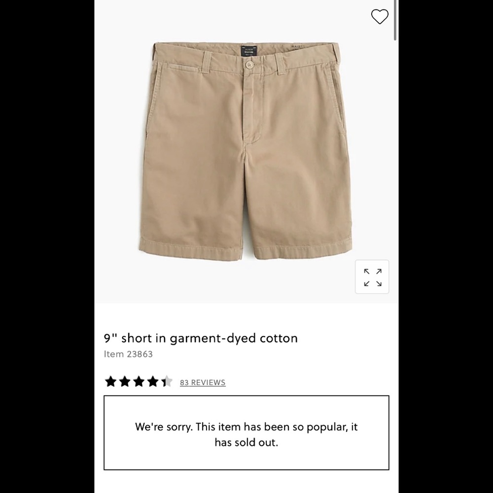 J Crew 9” Garment-Dyed Short